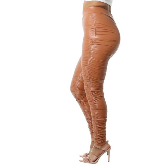 Faux Leather Stacked Leggings Carmel - Picture 2 of 4
